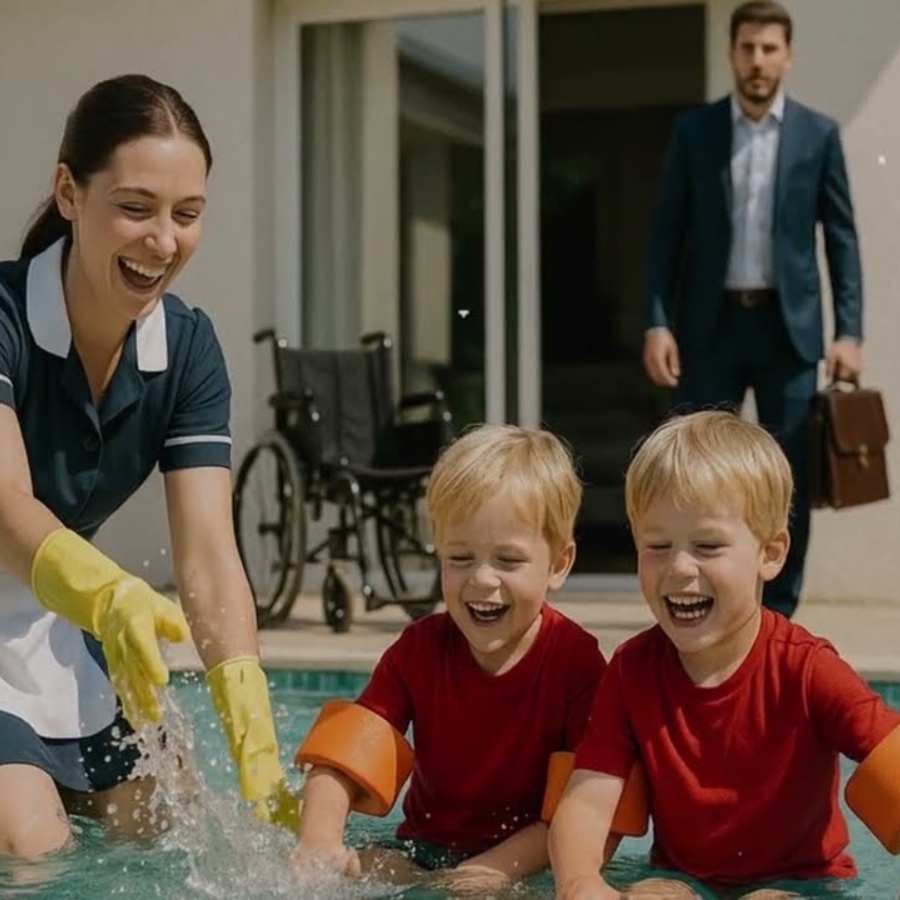 💥Os gêmeos do milionário nunca riram — até que a empregada fez algo na piscina que o deixou em choqu