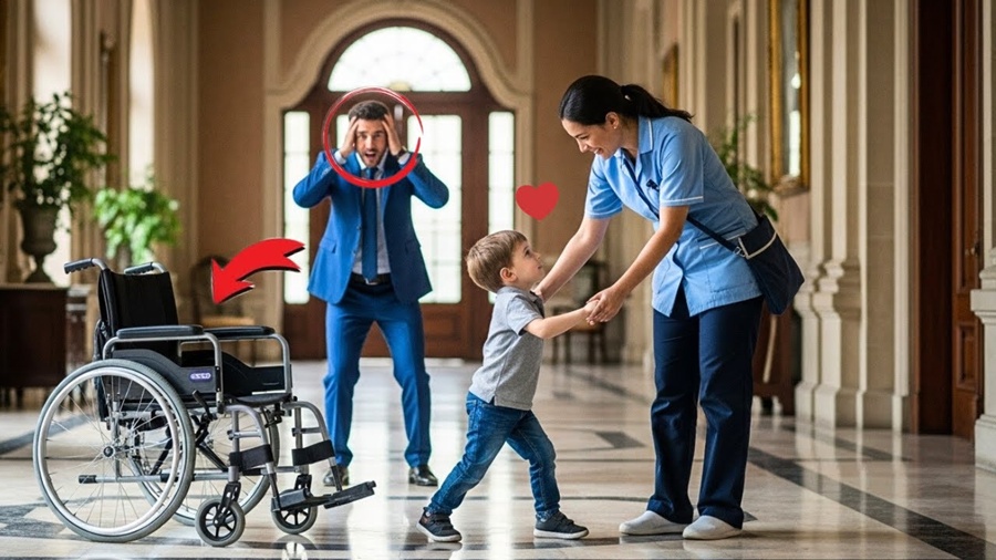 Milionário demite a Babá Humilde — até que seu Filho levanta da cadeira de rodas para abraça-la