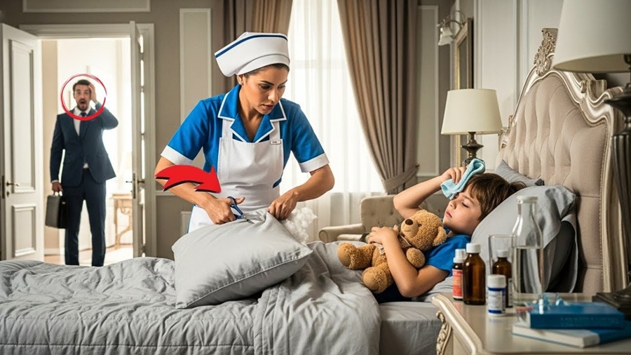 Nenhum médico conseguia curar o Filho do Milionário — mas quando a Babá foi limpar os travesseiros