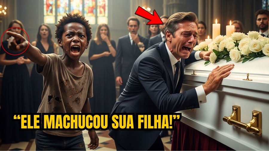 MENINO DE RUA invade VELÓRIO de LUXO e GRITA: “FOI ELE QUEM MACHUCOU SUA FILHA!”… o SILÊNCIO CHOCA