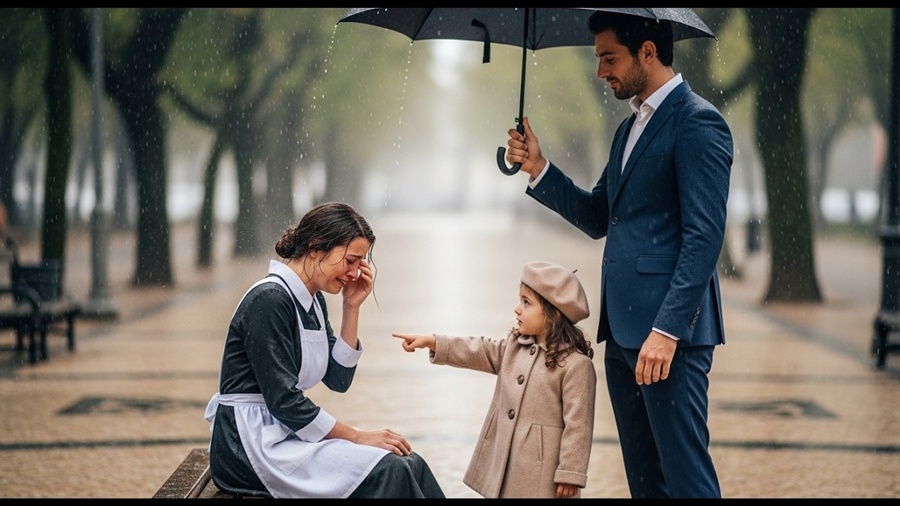 MILIONÁRIO ENCONTRA A FAXINEIRA CHORANDO NA CHUVA NO JARDIM — A CONFISSÃO DA FILHA MUDA TUDO