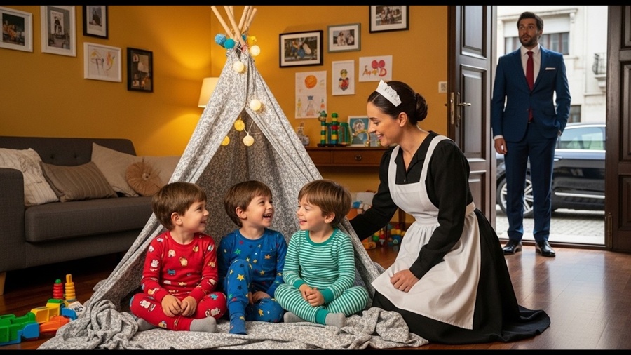 MILIONÁRIO OBSERVA EM SILÊNCIO O QUE A FAXINEIRA FAZ COM SEUS TRIGÊMEOS À NOITE… E FICA SEM PALAVRAS