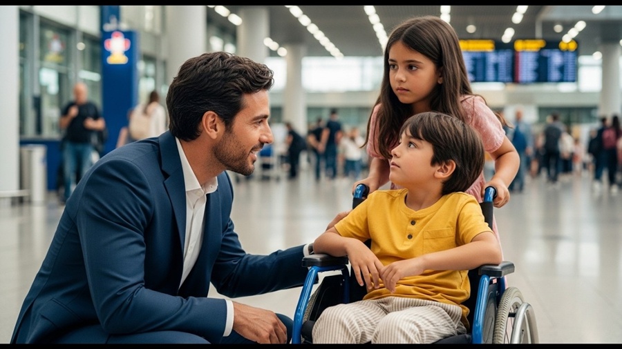 A CAMINHO DE UMA REUNIÃO MILIONÁRIA, ELE PAROU NO AEROPORTO AO NOTAR DUAS CRIANÇAS ABANDONADAS
