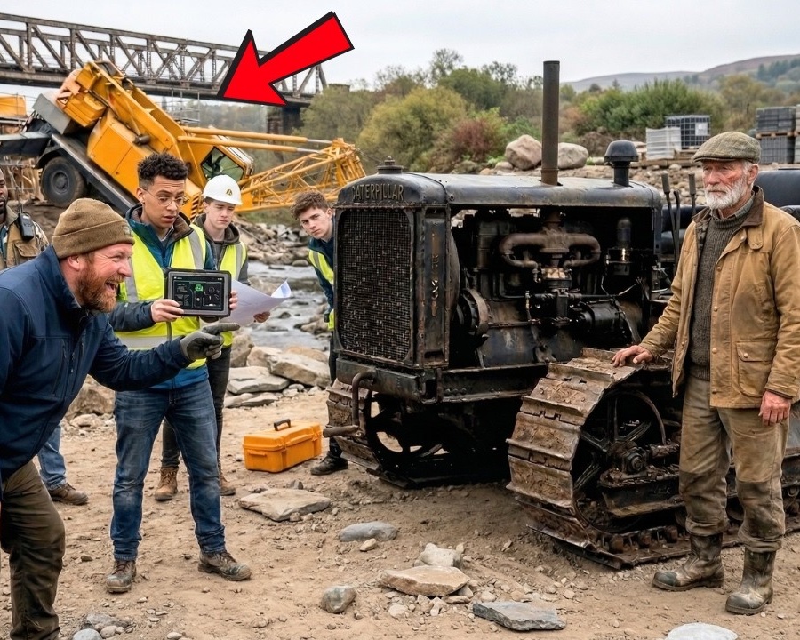 Ingenieure gaben Kran verloren – da warf alter Bauer seinen 1928er Caterpillar an und zog ihn stolz.  DD