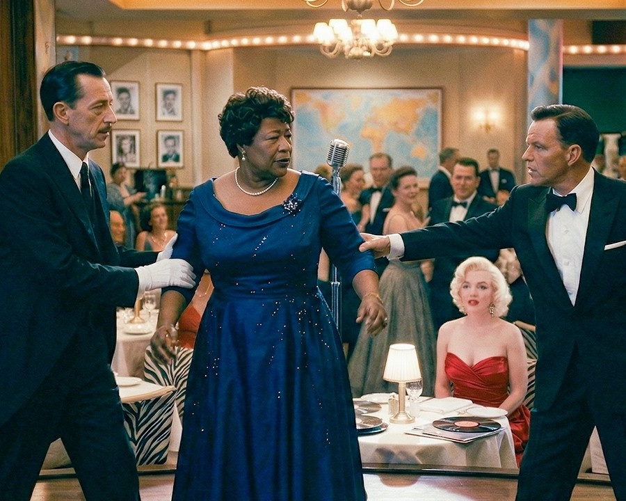 Sinatra ertappte Ella Fitzgerald beim Alleinessen im Freien – sein stiller Protest verblüffte den Maître d’hôtel.   DD