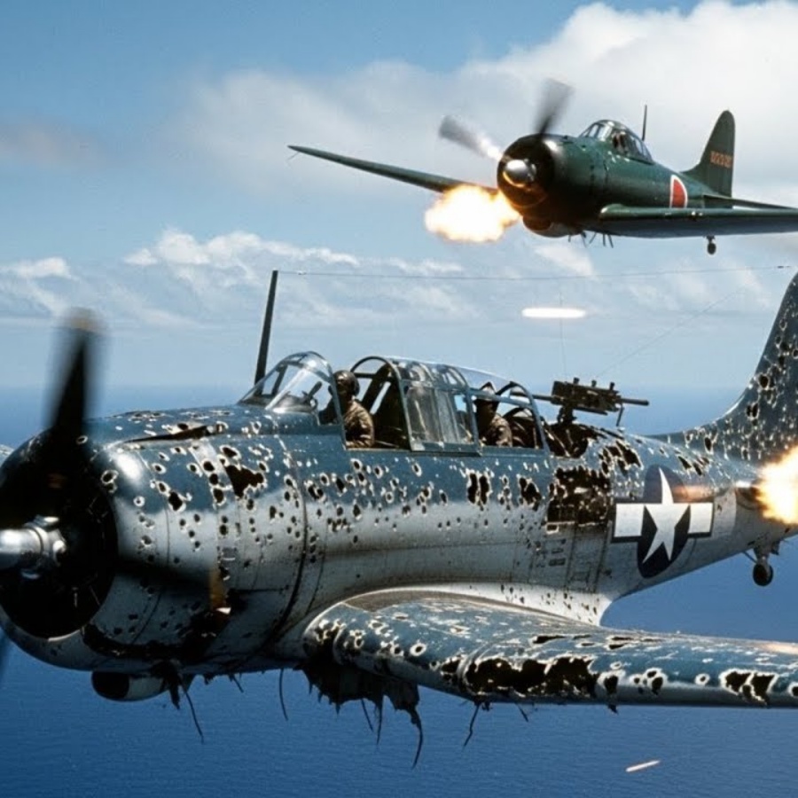 Als vier Zeros diesen Bomber umzingelten – der blutende Bordschütze weigerte sich anzuhalten