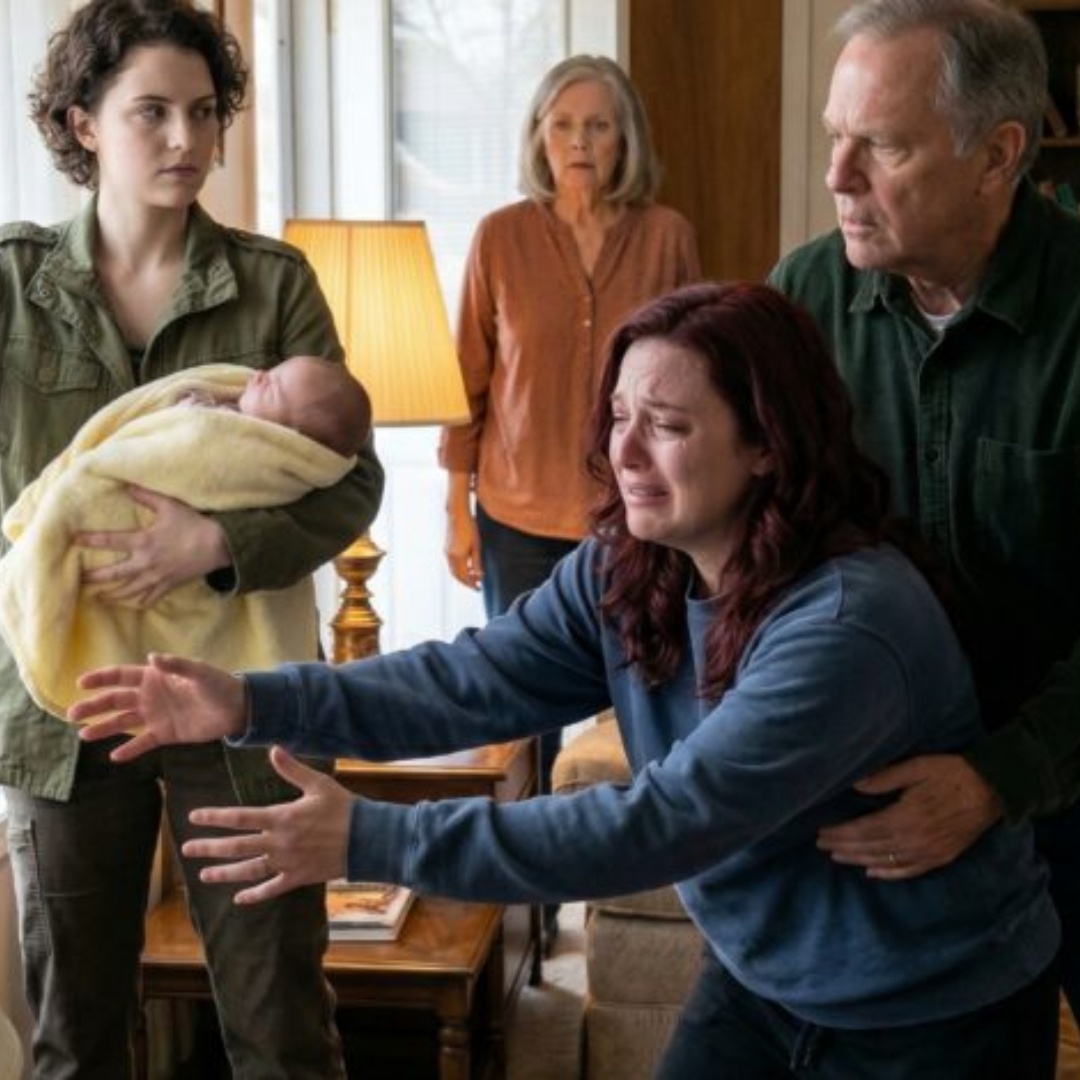 Jag gick in i mina föräldrar’ hus med min nyfödda i famnen när min syster ryckte bort henne. Mina föräldrar blinkade inte. “Skriv över huset och bilen till din syster. Nu.” Jag skrattade svagt. “Snälla… Jag har precis fött barn.” Min syster lutade sig nära, rösten skarp. “Deed first—or bebisen går ut genom fönstret.” Jag gjorde ett utfall framåt. Min far klämde fast mina armar bakom min rygg. Och så gick min syster över en gräns som ingen någonsin kunde radera. I det ögonblicket…