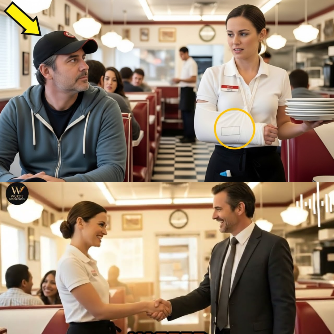Millionär entdeckt Wahrheit hinter Kellnerin mit gebrochener Hand im Diner