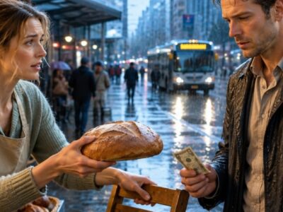 Bankrotter CEO steht mit 5 $ im Regen – eine Straßenbäckerin bietet ihm Brot und einen Stuhl