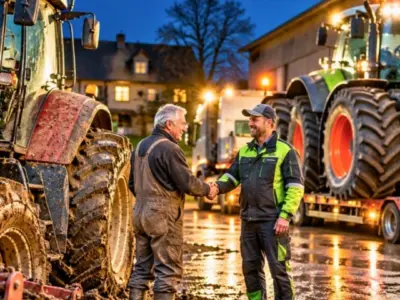 Sein roter Traktor brach im Lehm zusammen – dann kam nachts ein Claas Xerion auf den Hof
